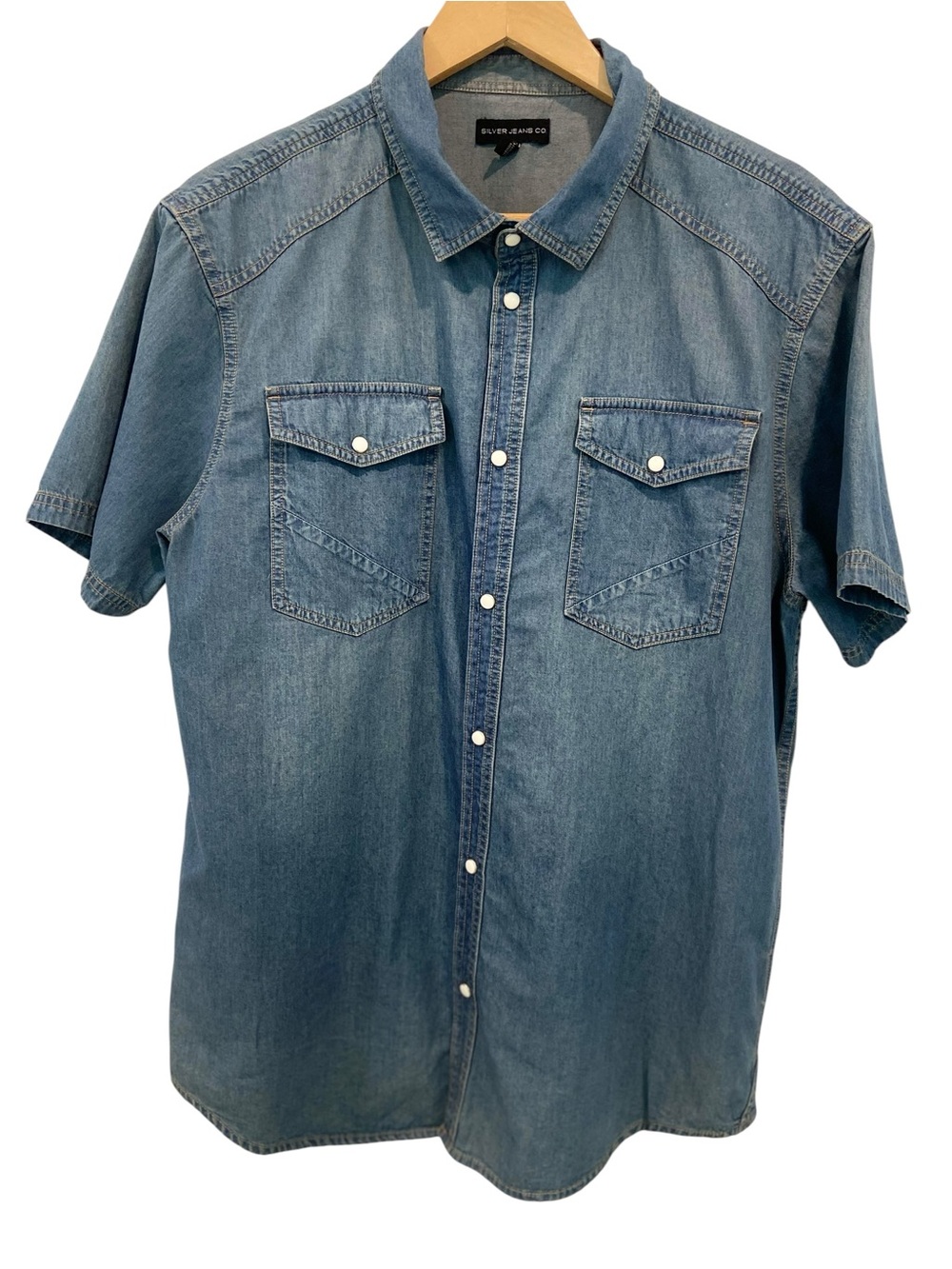 Men’s Silver Pearl Snap Shirt Western Metallic Long Sleeve Button Up Large Style